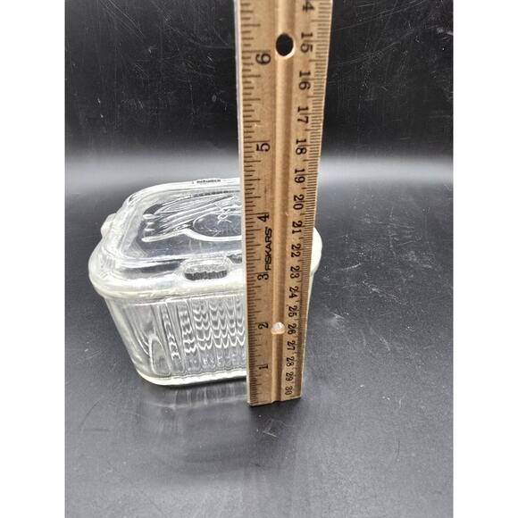 Vintage Federal Glass Refrigerator Dish Vegetable Pattern Small 4”x4” 8 Oz - Picture 3 of 7